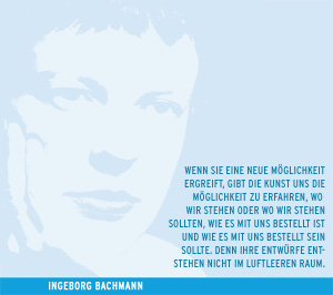 Porträt und Zitat Ingeborg Bachmann (Bild: Archiv)