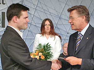 Bachmann-Preisträger Tellkamp und Klagenfurts Bürgermeister HaraldScheucher (Bild: ORF - Johannes Puch)